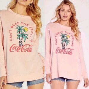 ✨️WILDFOX X COCA-COLA PALM TREE SWEATER NWT SZ SMALL-LARGE BABY PINK ✨️